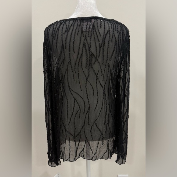 NWT Laurence Kazar Women’s Black 100% Silk Beaded Open Front Cardigan  Size 10 - Picture 3 of 7